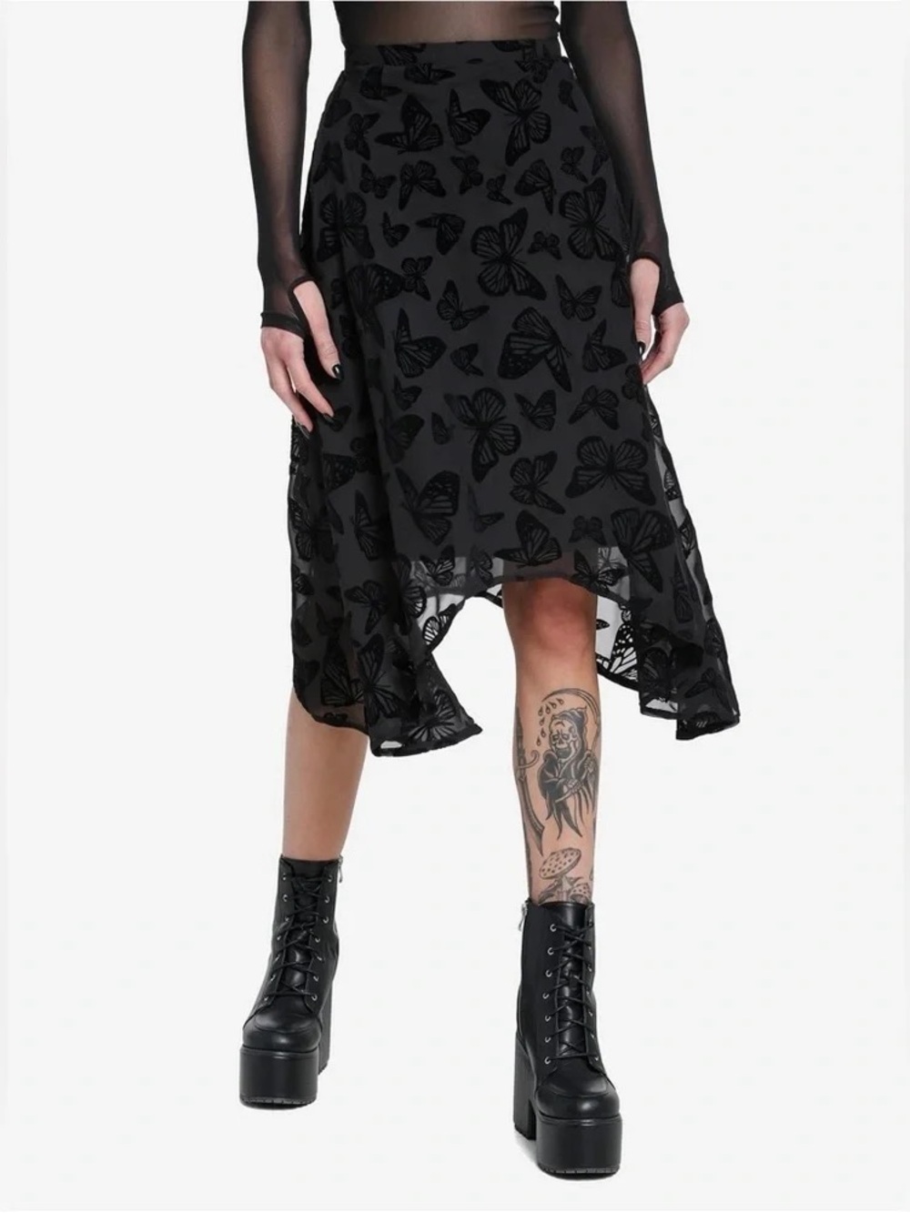 Hot Topic Cosmic Aura Black Butterfly Chiffon Hanky Skirt Size 1X - Picture 1 of 10